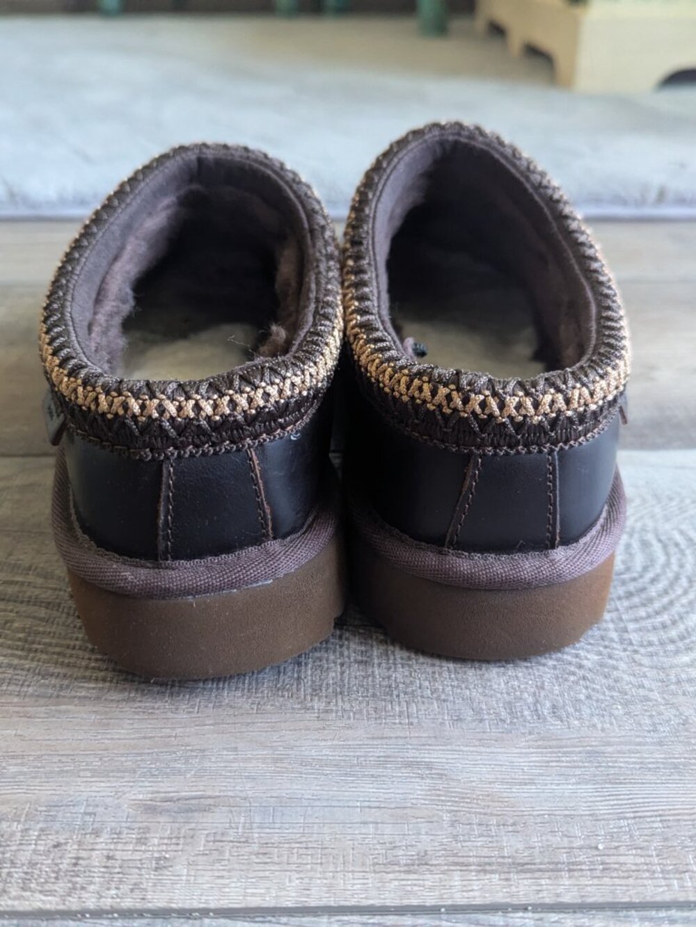 UGG Women's Tasman Leather Regen Slip On Slipper Wool Mule Chocolate Brown 8 - Picture 9 of 13